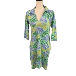 Barbara Gerwit Vintage Knit Print Dress Shirt Collar Style Size Small Coastal